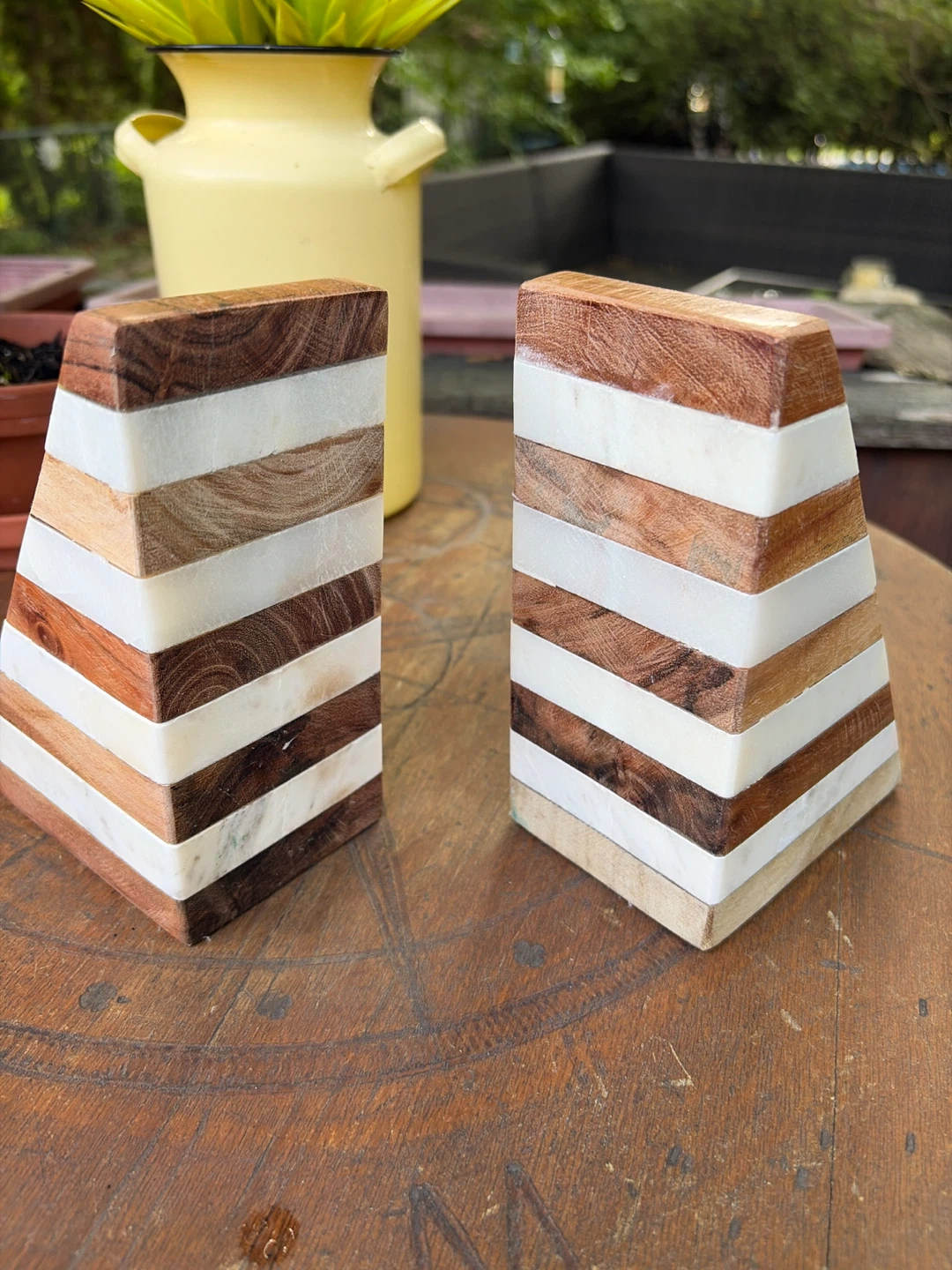 Wooden and Marble Striped Bookends Set - photo 2