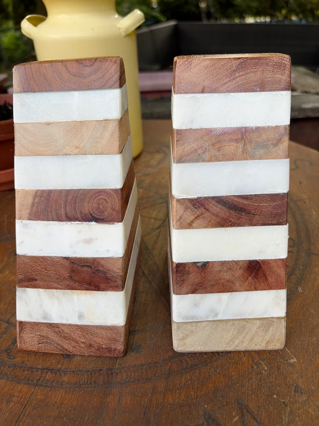 Wooden and Marble Striped Bookends Set - photo 3
