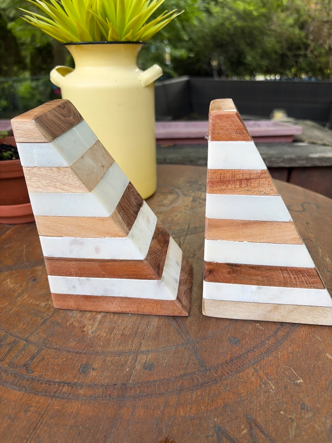 Wooden and Marble Striped Bookends Set - photo 4
