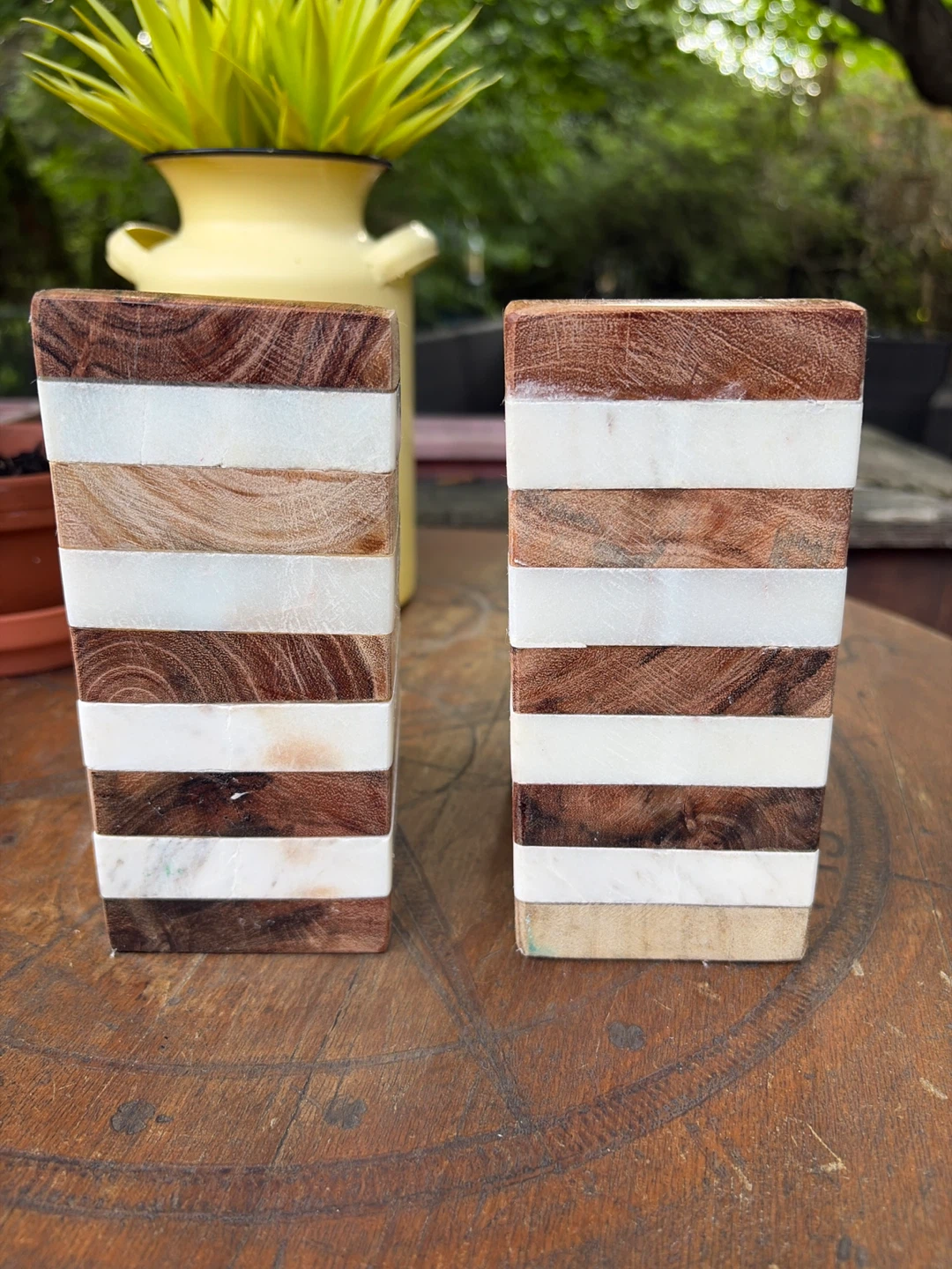 Wooden and Marble Striped Bookends Set - photo 5