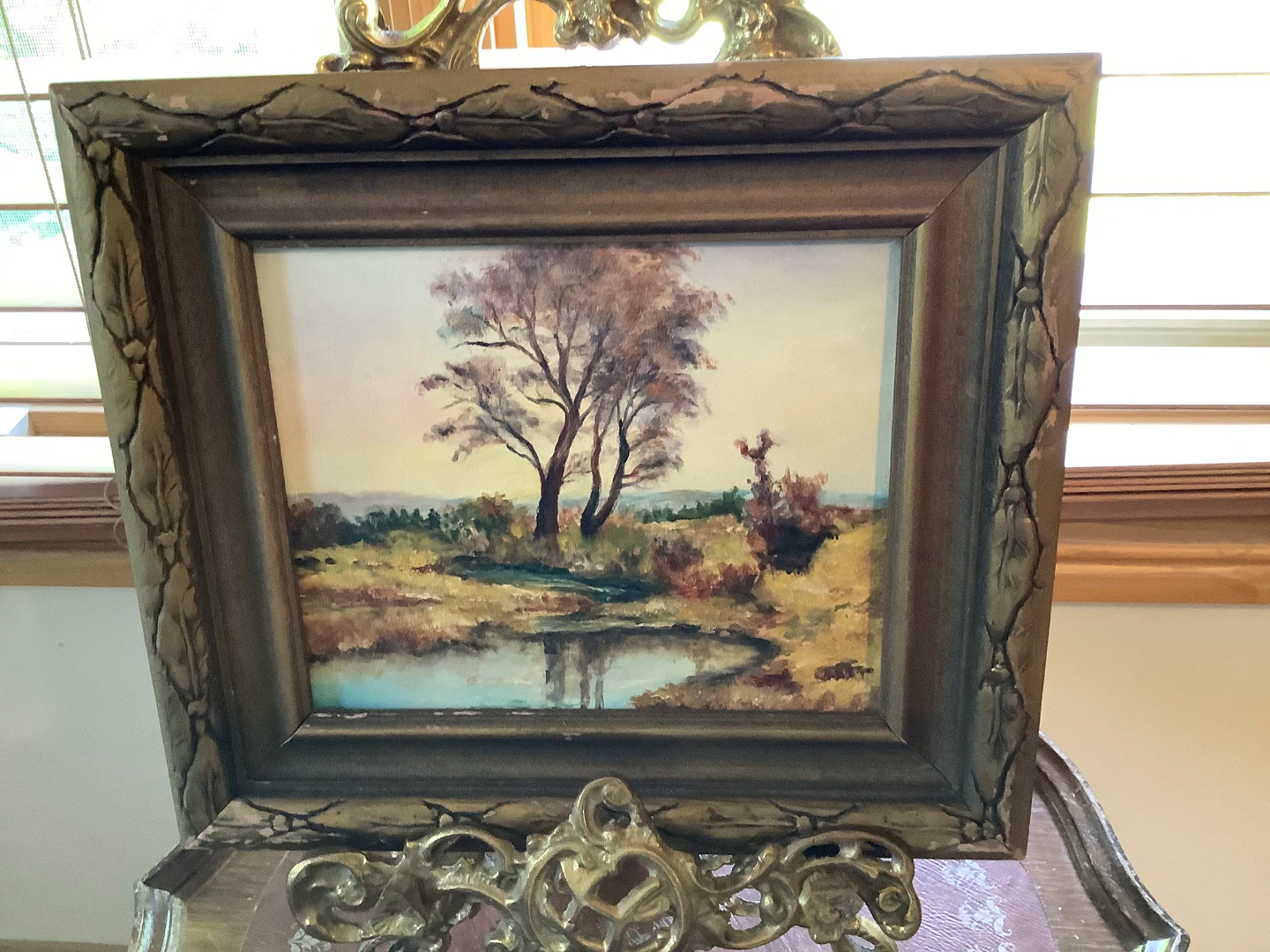 Antique Landscape Acrylic Ptg Ornate Gold Coloured Wd Frame 🐞