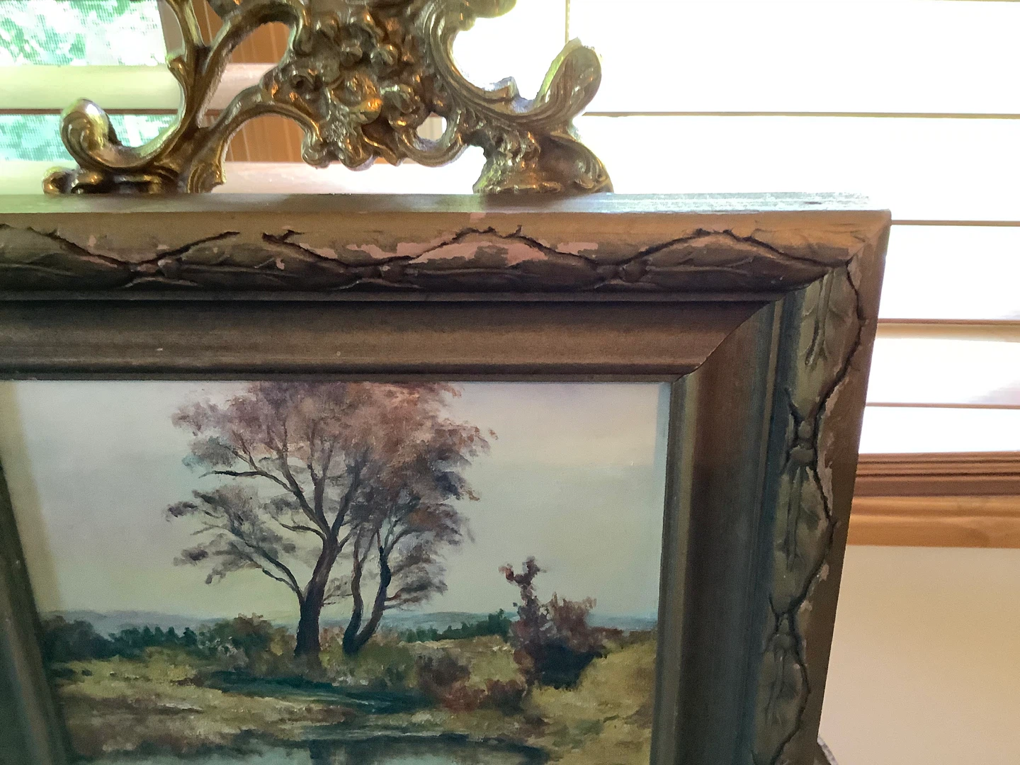 Antique Landscape Acrylic Ptg Ornate Gold Coloured Wd Frame 🐞 - photo 4