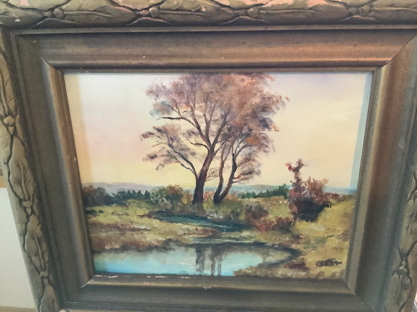 Antique Landscape Acrylic Ptg Ornate Gold Coloured Wd Frame 🐞 - photo 5