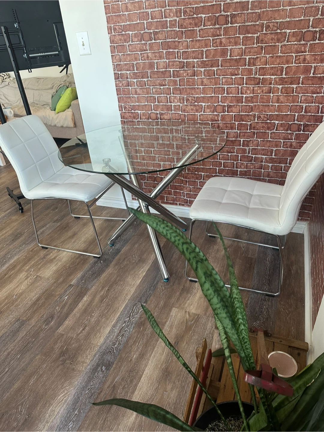 Glass Dining Table with 2 White Chairs - photo 2