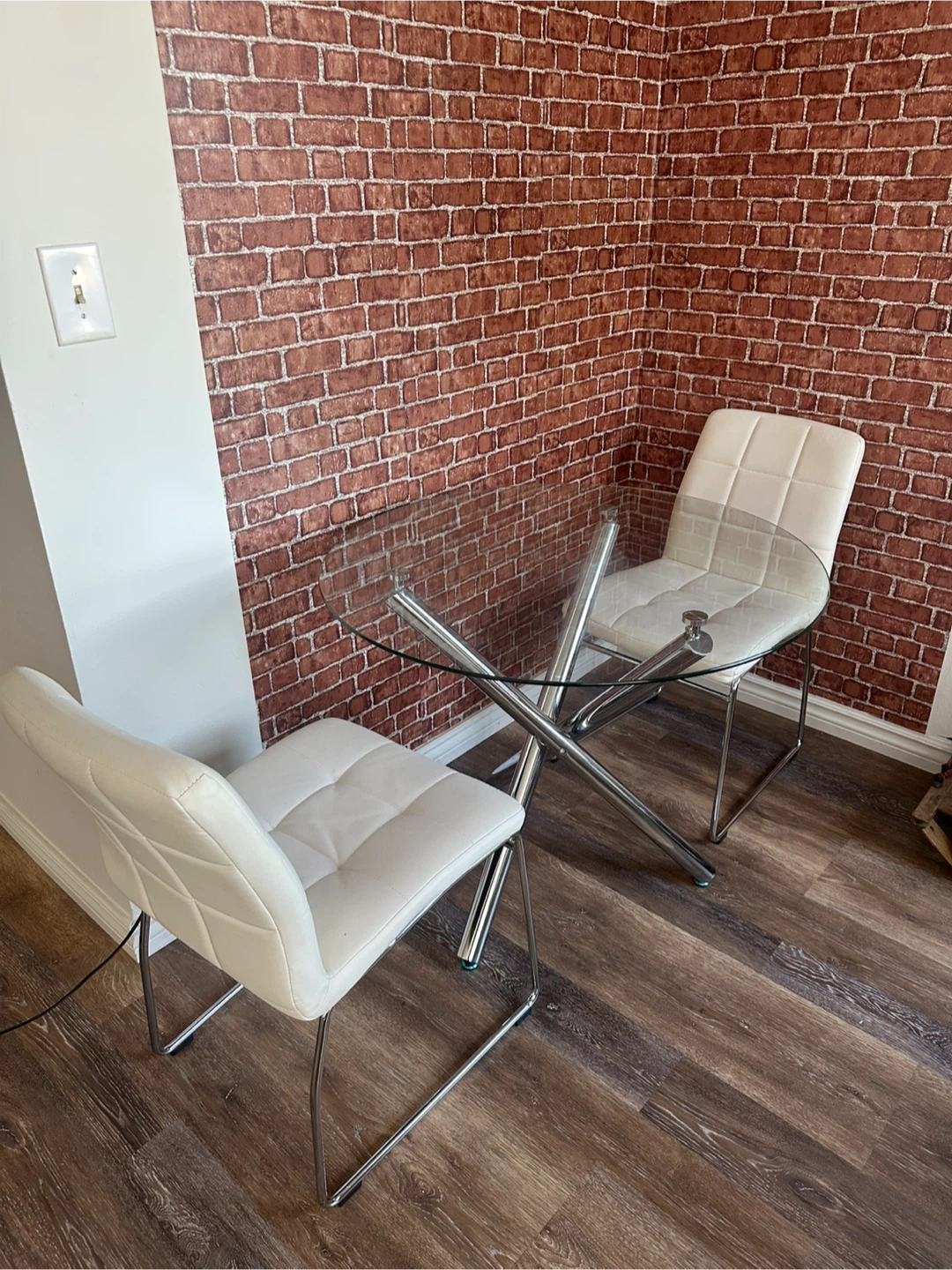 Glass Dining Table with 2 White Chairs - photo 3