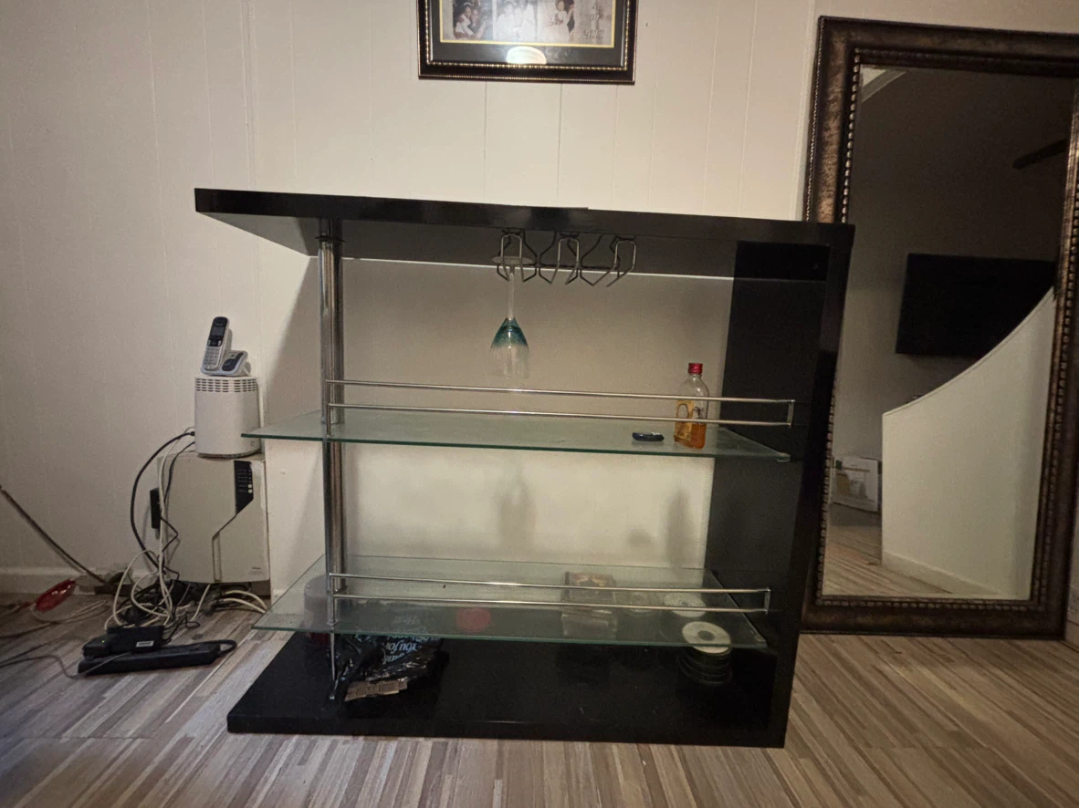 Black Bar Cabinet with Glass Shelves