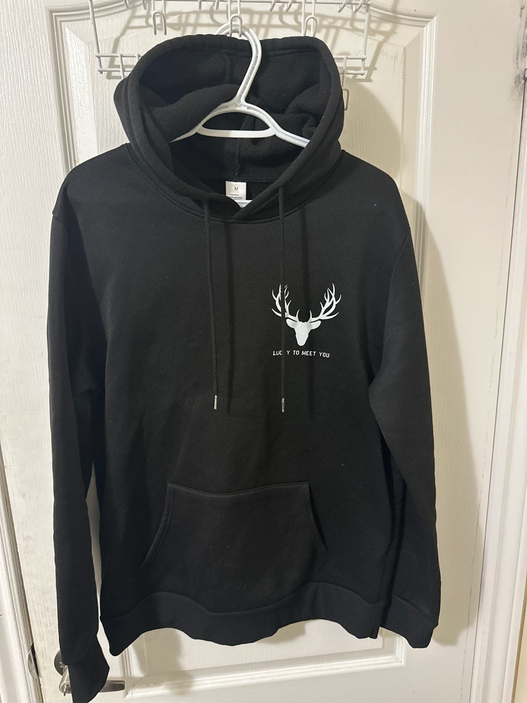 Black Hoodie with Deer Graphic - Size Medium