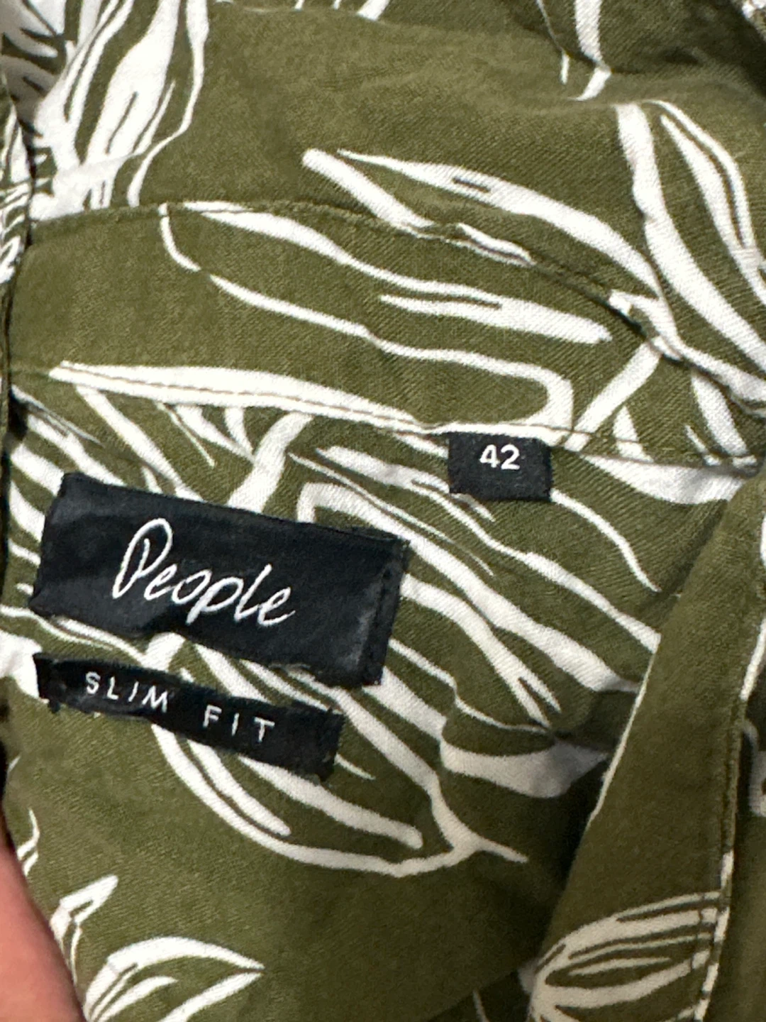 People Slim Fit Men's Short Sleeve Shirt - Green Leaf Print - photo 3