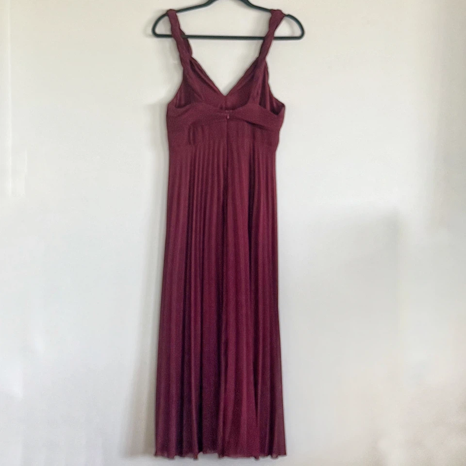Zara Burgundy Pleated Midi Dress with Braided Straps - photo 5