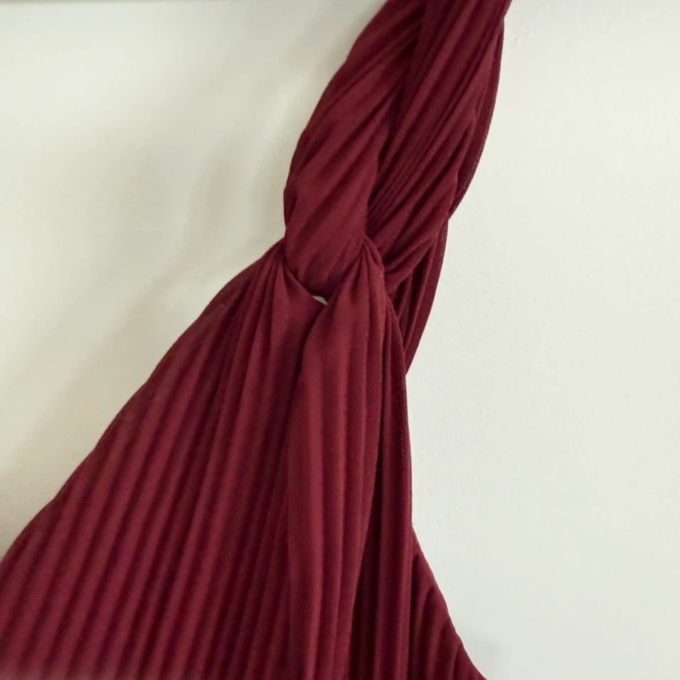 Zara Burgundy Pleated Midi Dress with Braided Straps - photo 2
