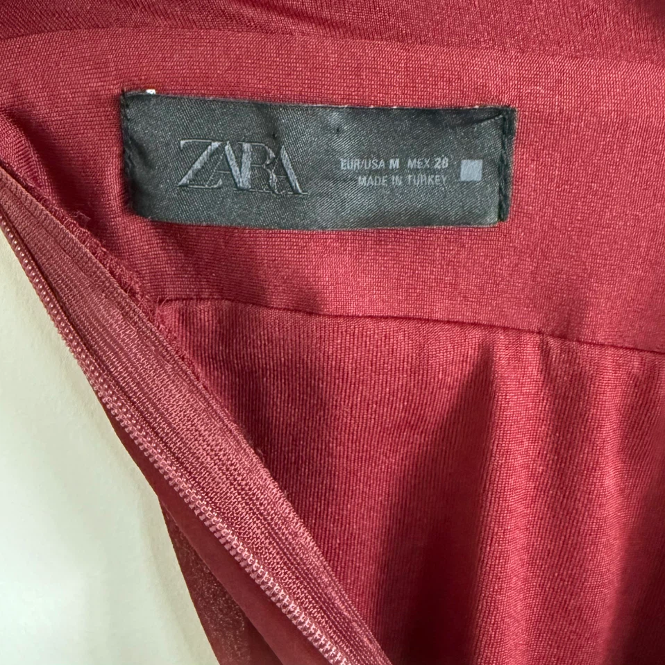 Zara Burgundy Pleated Midi Dress with Braided Straps - photo 3
