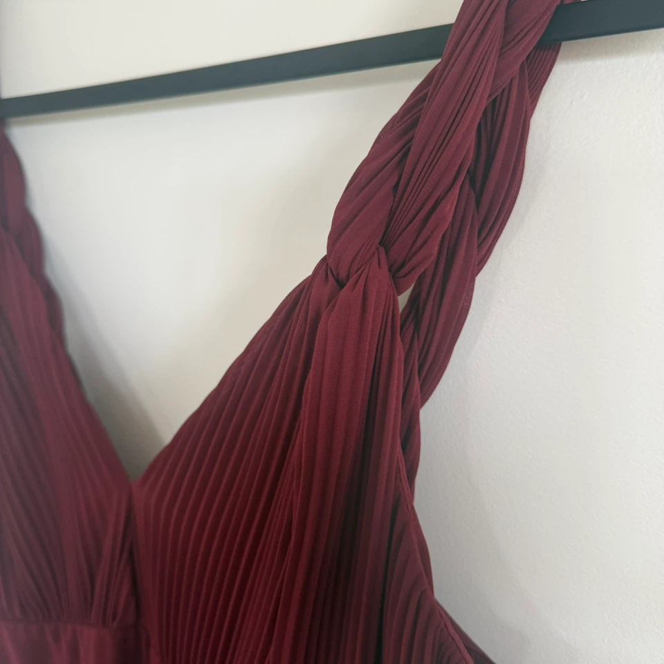 Zara Burgundy Pleated Midi Dress with Braided Straps - photo 4