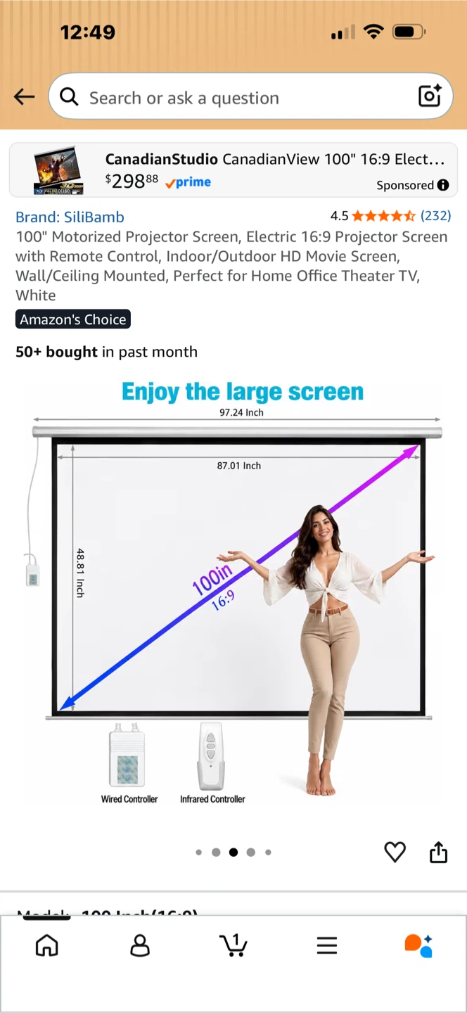 MW-Electric 100" Projector Screen PSA-100A with RF Remote
