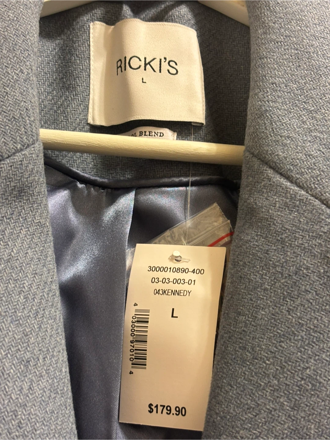 RICKI'S Women's Wool Blend Coat - Light Blue - Size L