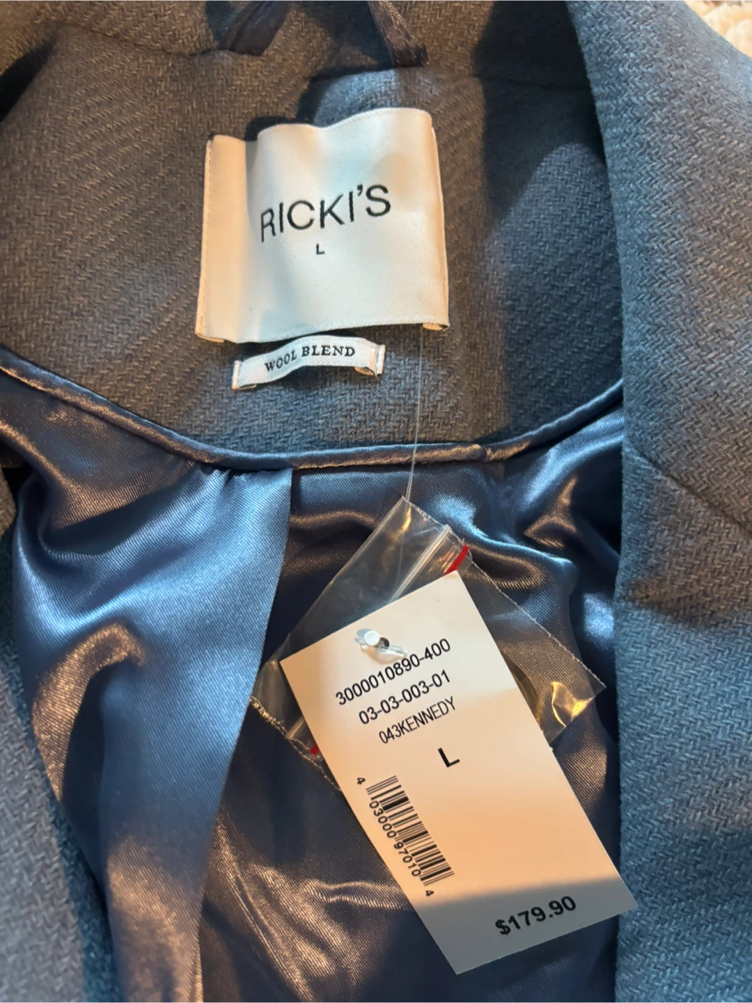 RICKI'S Women's Wool Blend Coat - Light Blue - Size L - photo 3