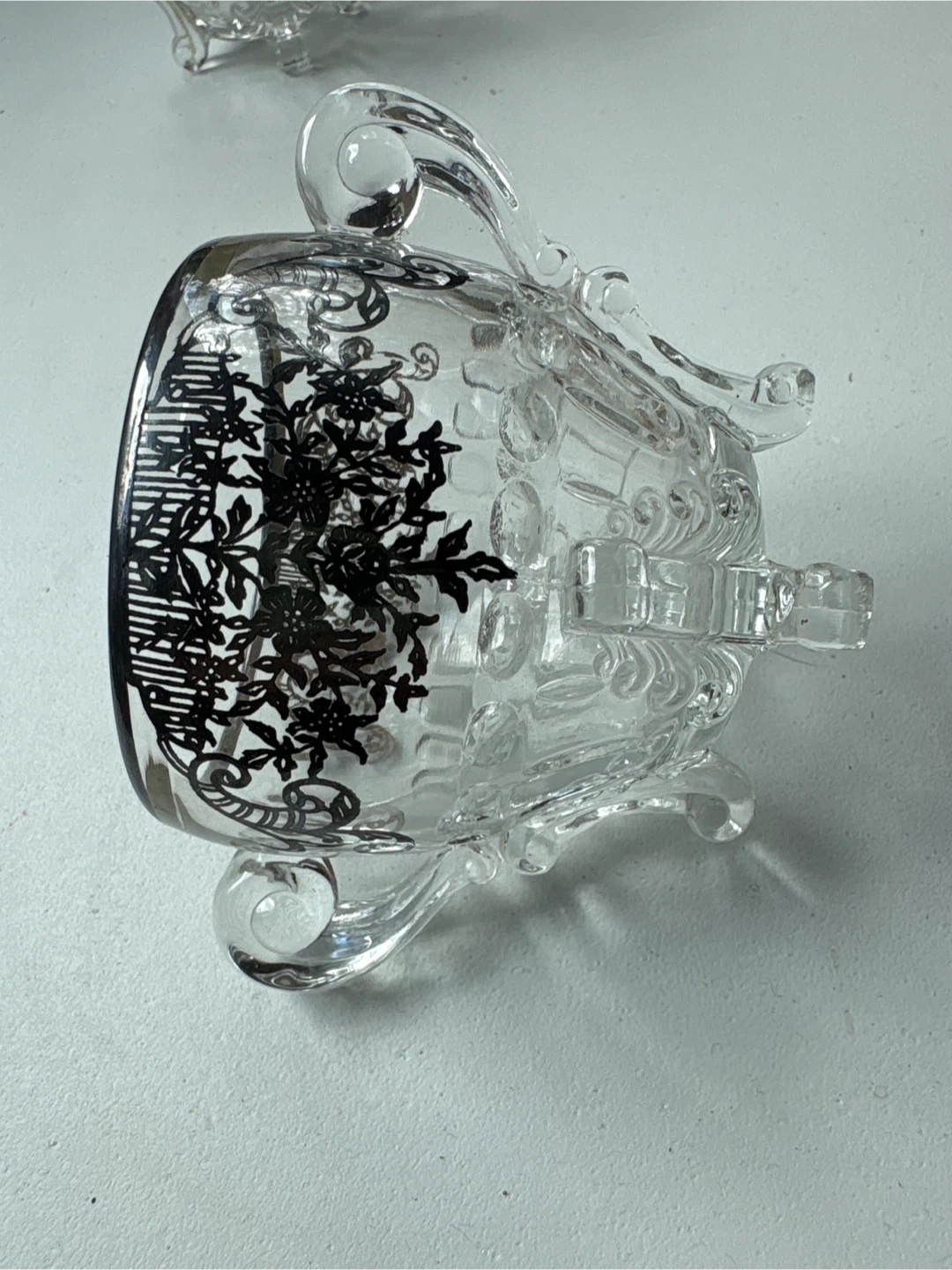 Vintage Glass Creamer, Sugar Bowl, and Bowl Set with Silver Trim - photo 2