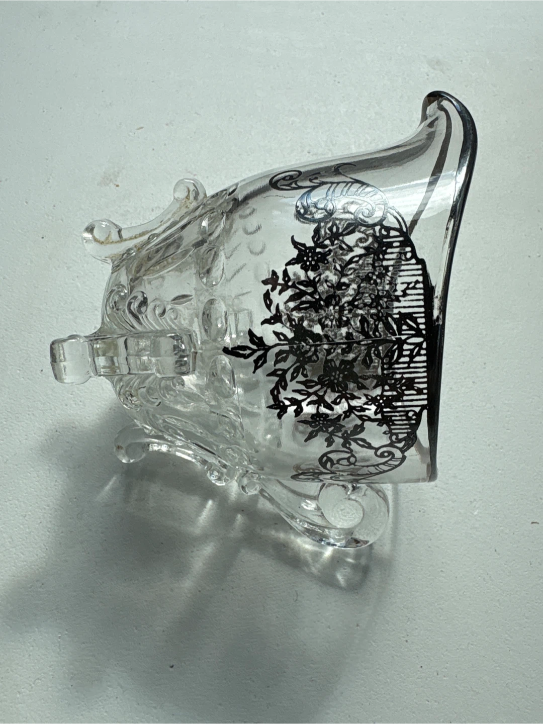 Vintage Glass Creamer, Sugar Bowl, and Bowl Set with Silver Trim - photo 3