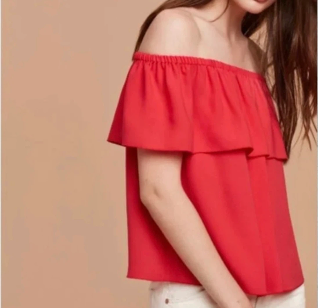 Wilfred Red Off-the-Shoulder Ruffle Top - XS
