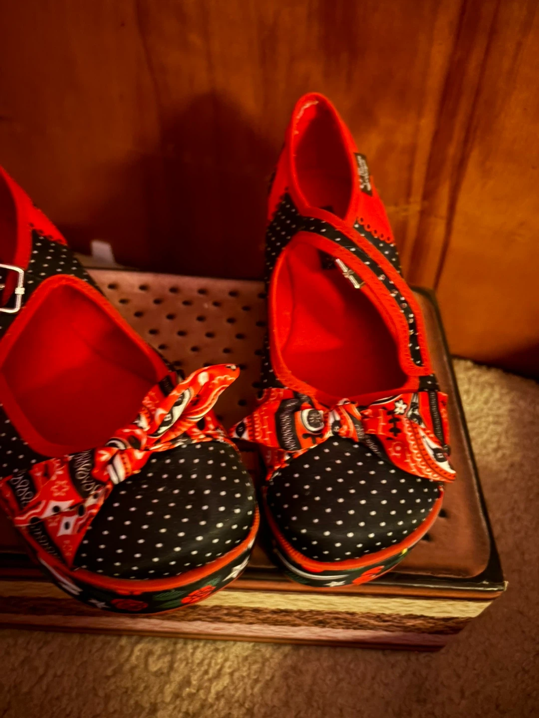 Red and Black Polka Dot Mary Jane Heels