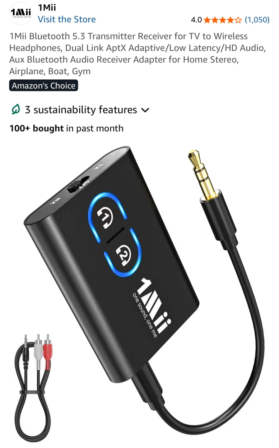 1Mii Bluetooth 5.3 Transmitter Receiver for TV