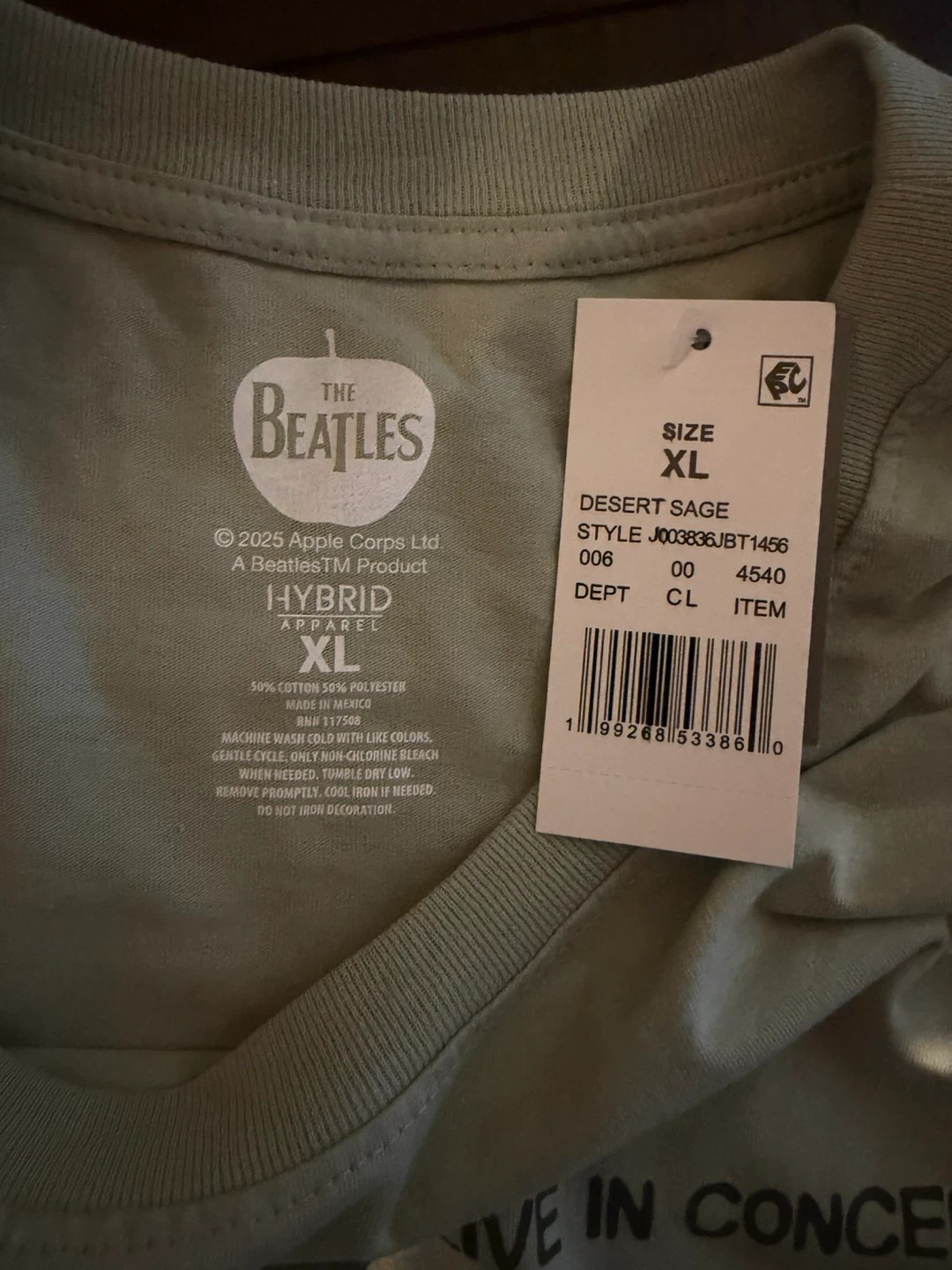 The Beatles "Live in Concert" T-Shirt XL Desert Sage - photo 3