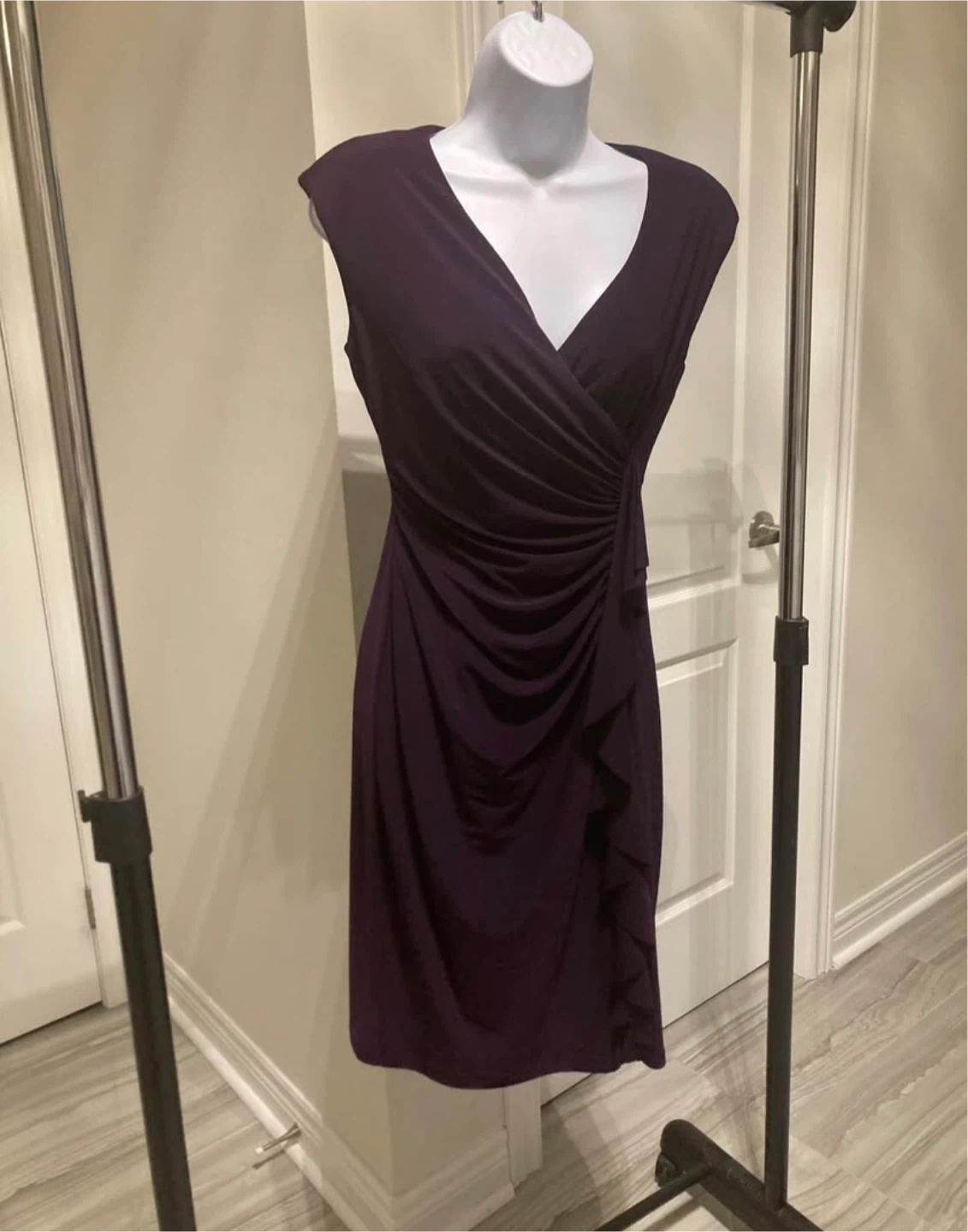 Purple Cap Sleeve Ruched Sheath Dress - photo 3