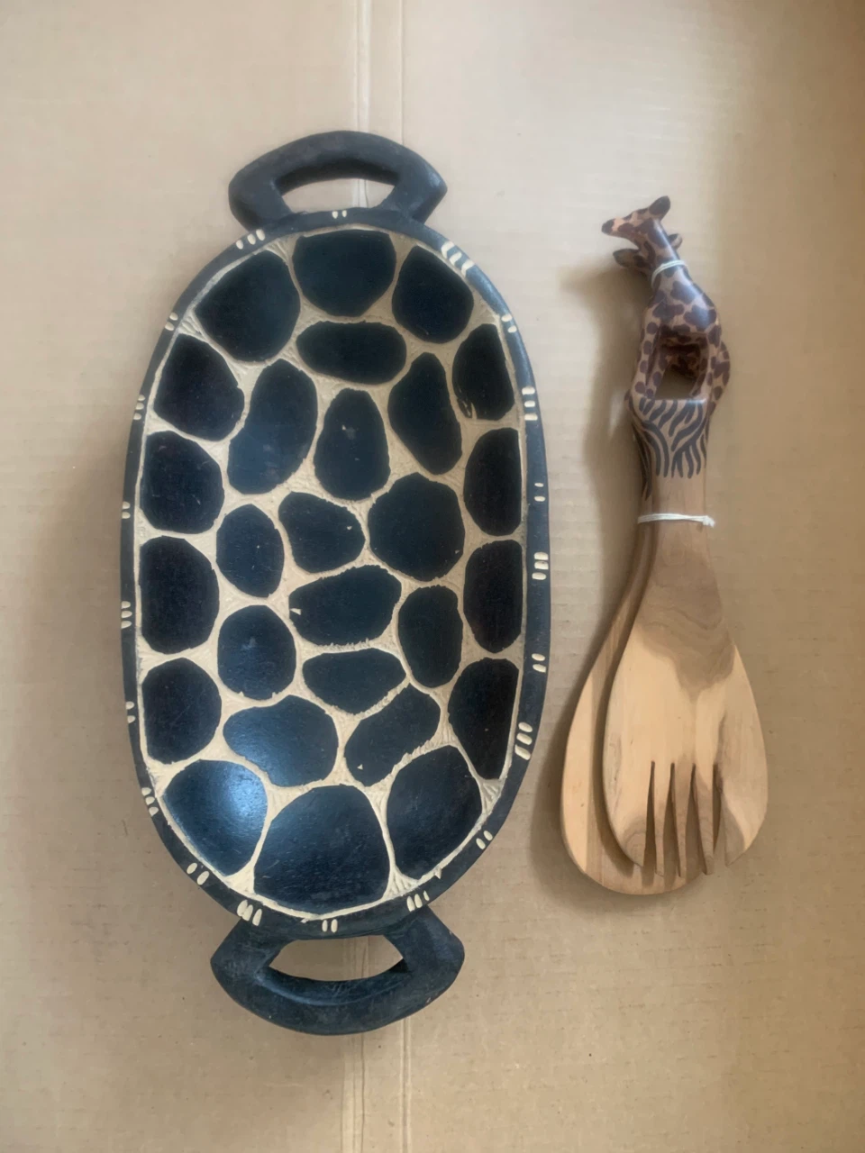 Vintage Hand-carved African folk art wooden serving set