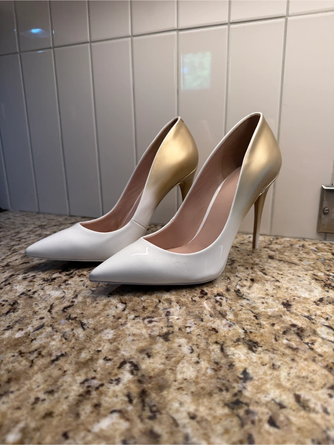 Women's White and Gold High Heel Pumps