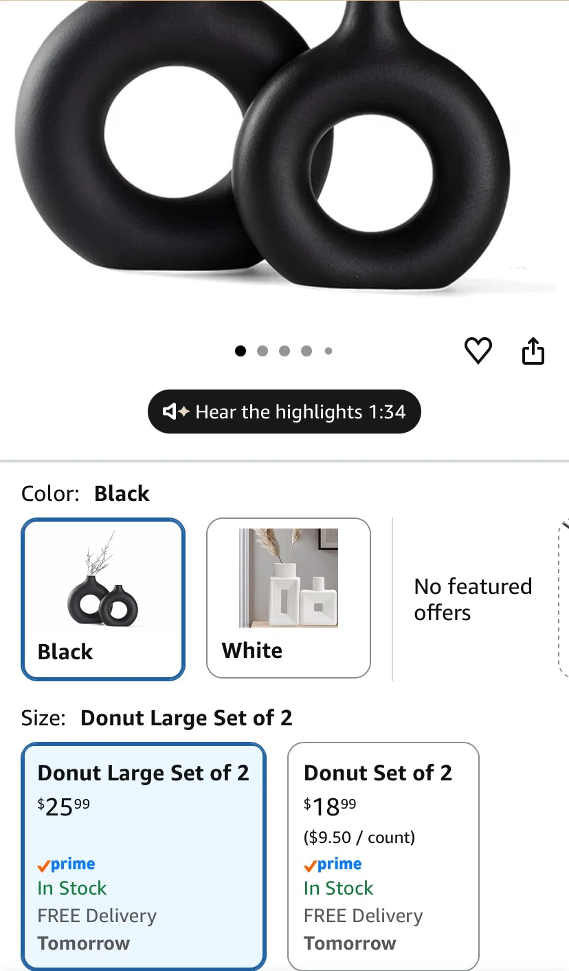Black Donut Vase Set of 2 Large - photo 3