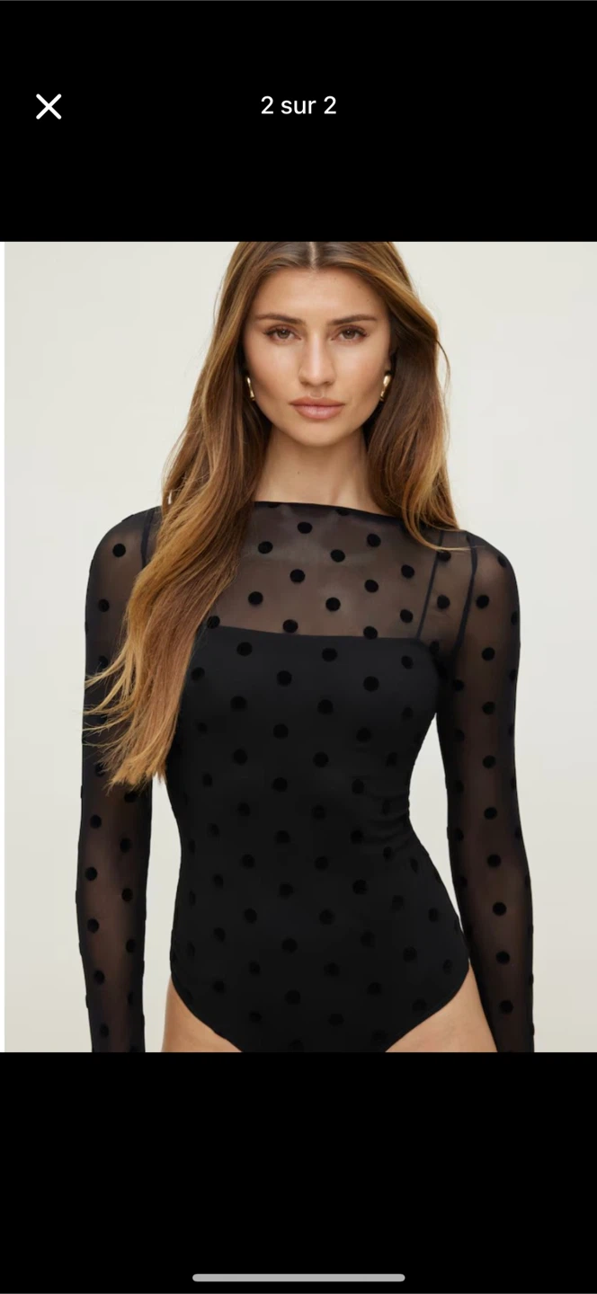 Black Mesh Polka Dot Bodysuit XXS Dynamite