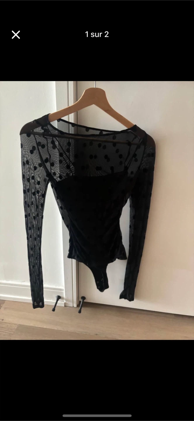 Black Mesh Polka Dot Bodysuit XXS Dynamite - photo 2