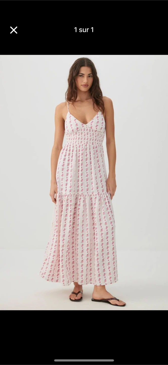 BNWT White Floral Maxi Dress with Smocked Bodice XS
