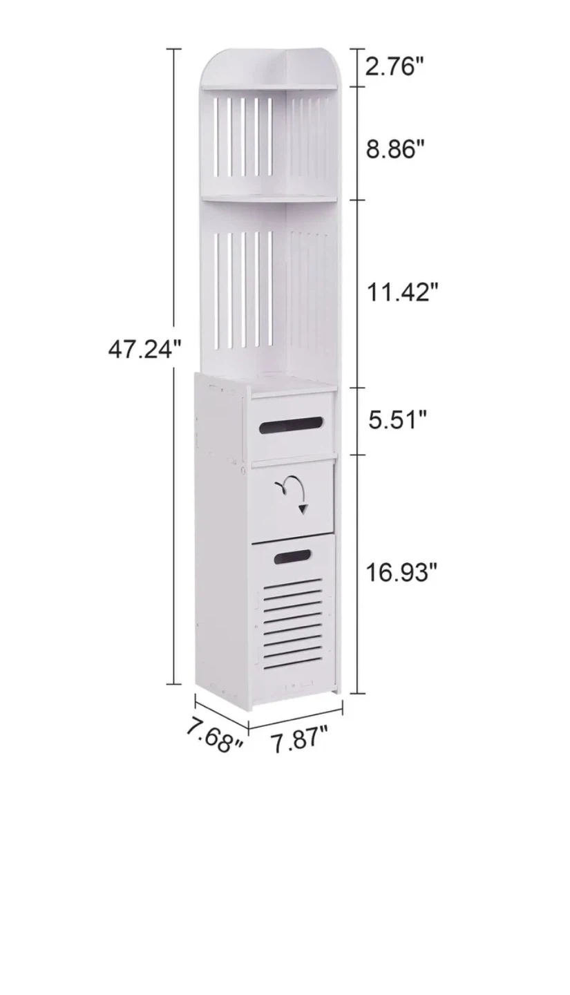 White Corner Storage Tower with Drawers and Shelves