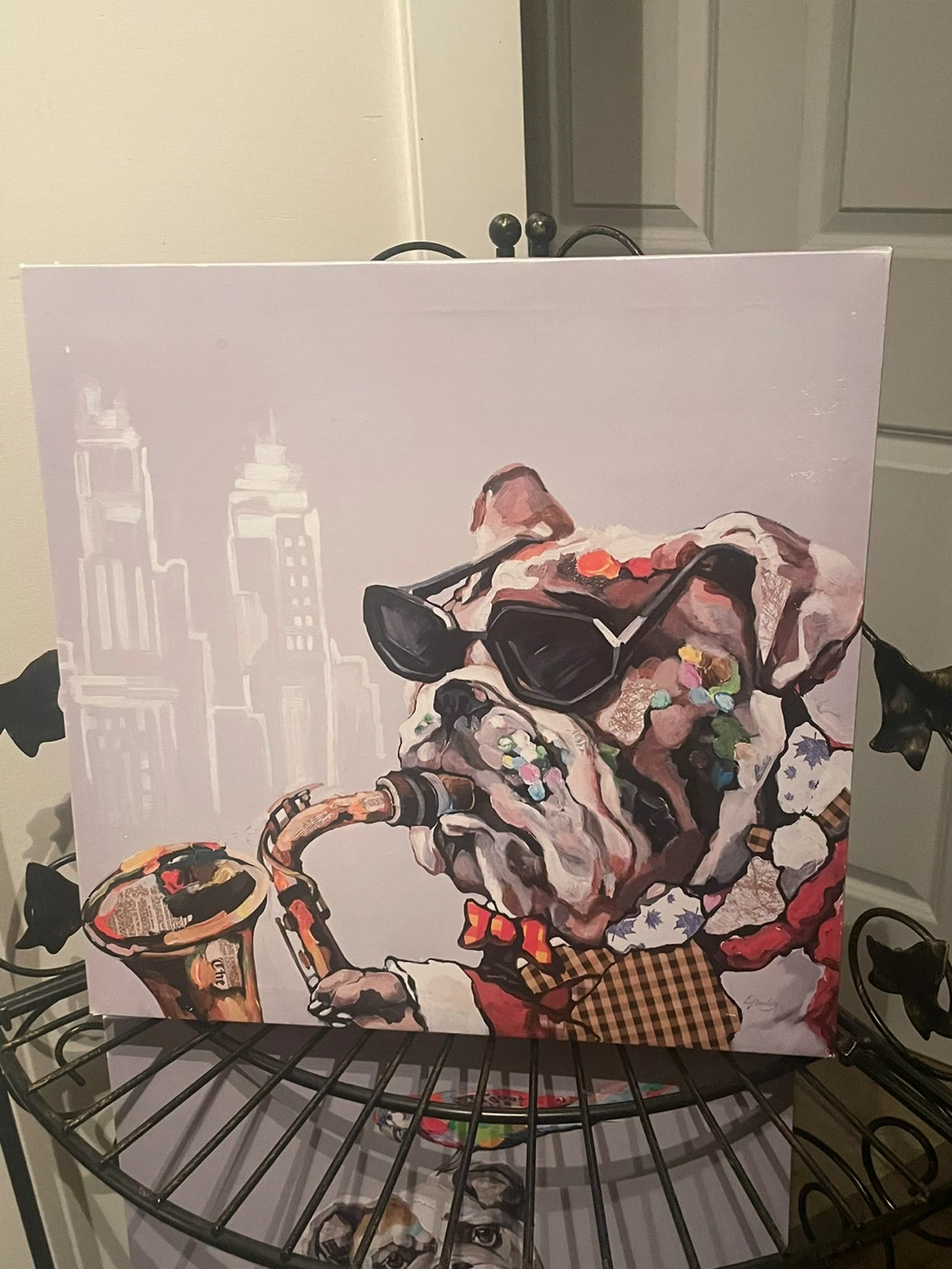 Art Print of a Bulldog Playing Saxophone