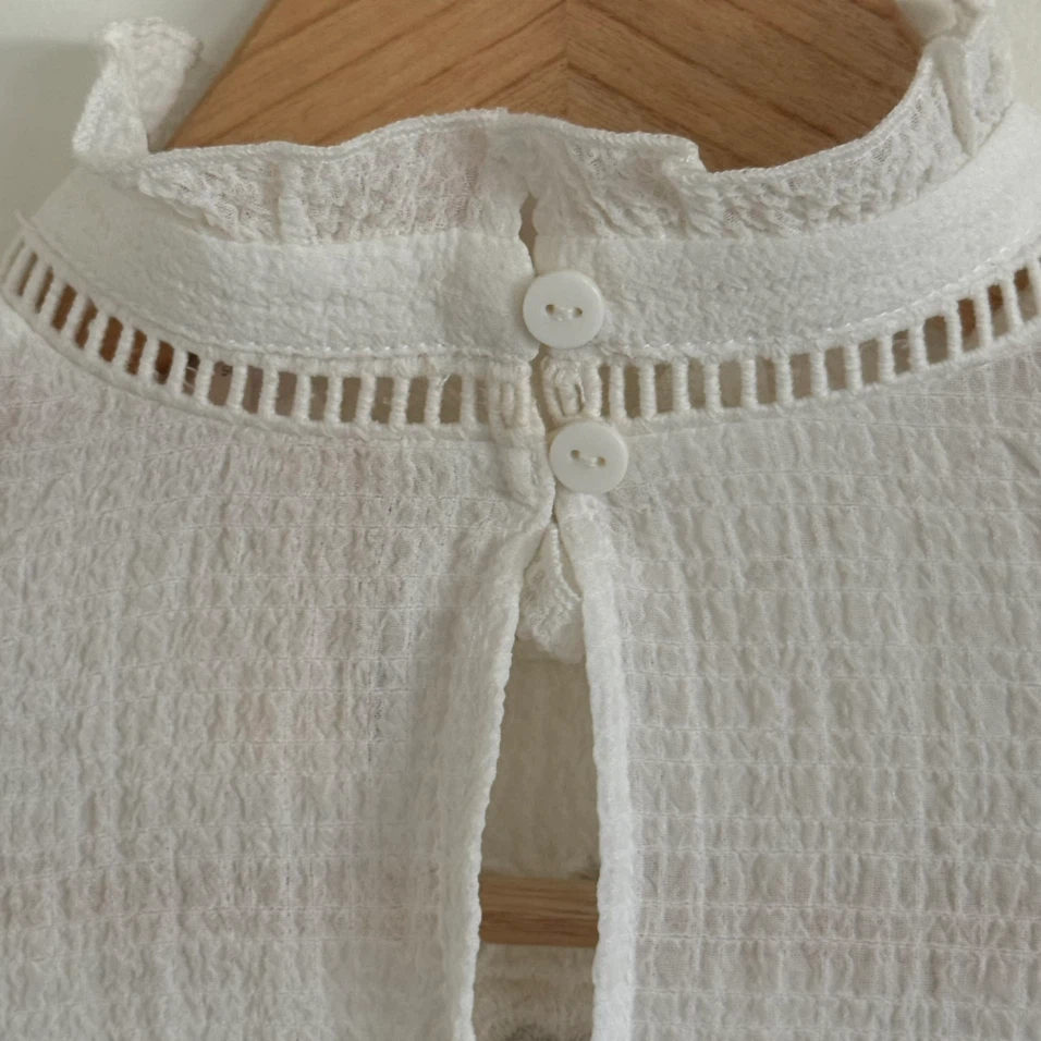 H&M White High-Neck Embroidered Lace Yoke Blouse - photo 3