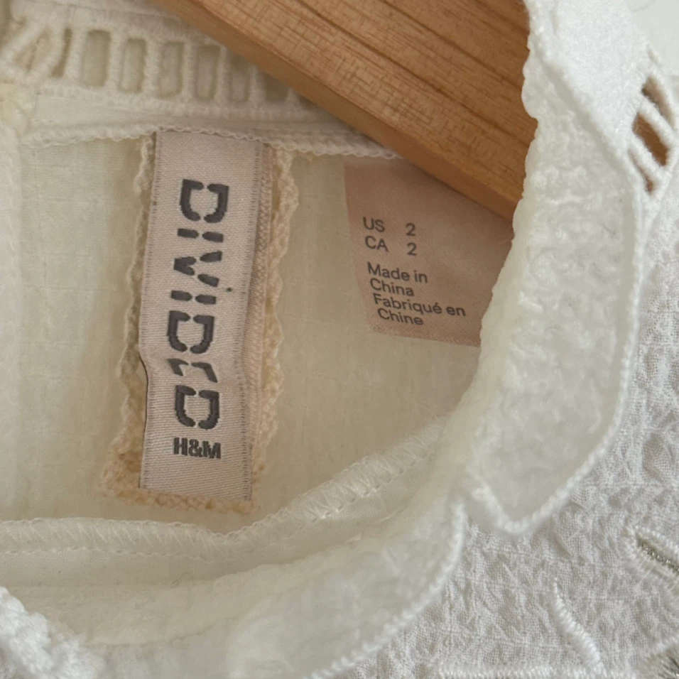 H&M White High-Neck Embroidered Lace Yoke Blouse - photo 4