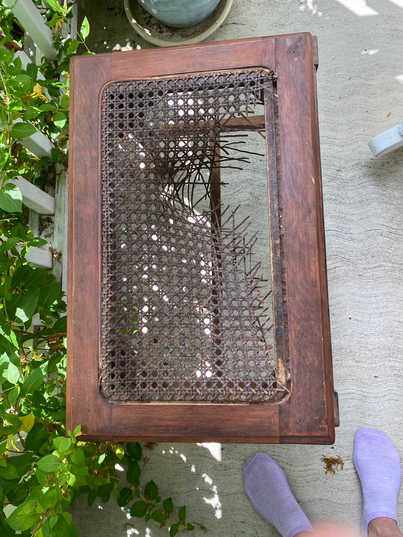 Vintage Wooden Table with Cane Top - photo 3