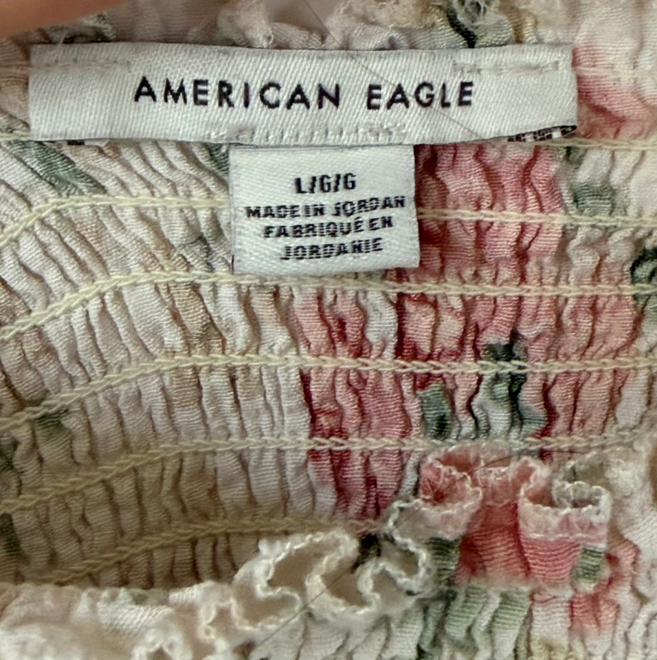 American Eagle Cream Floral Smocked Off-Shoulder Blouse - photo 2