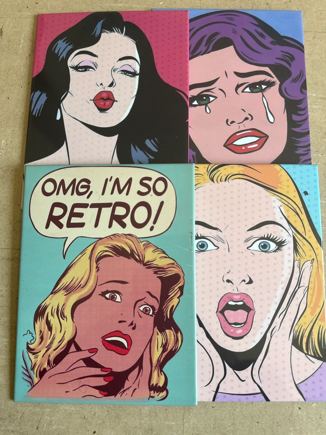 4 Pop Art Comic Book Style Magnets Set