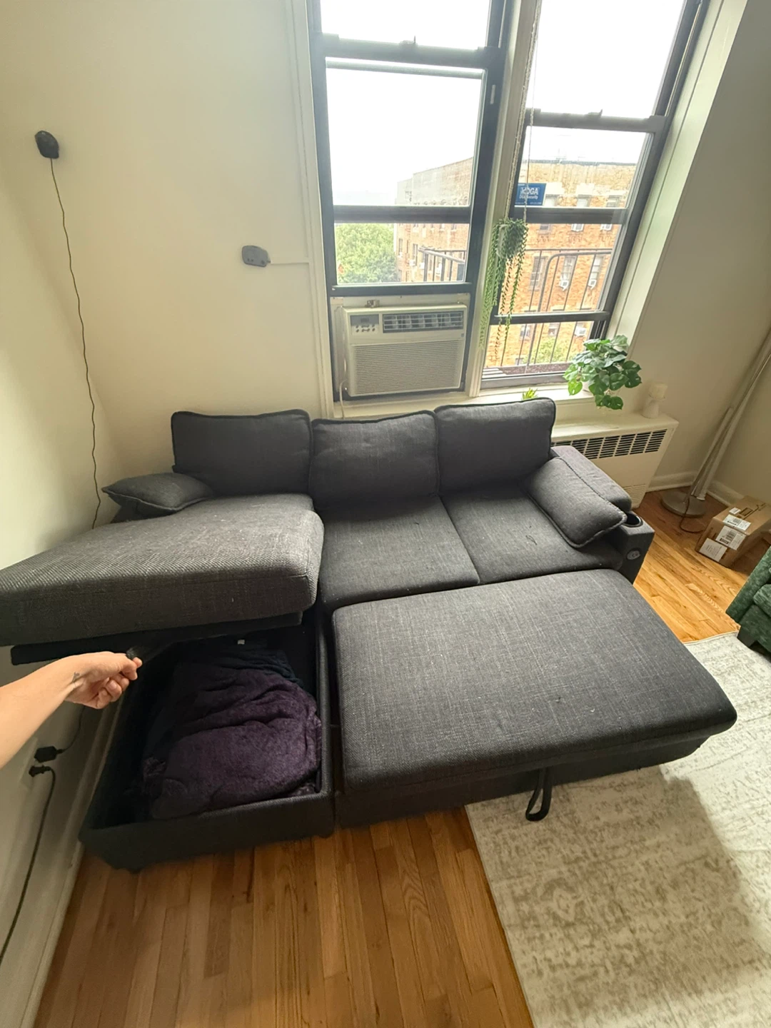 Dark Gray Sectional Sofa with Storage and Cup Holders