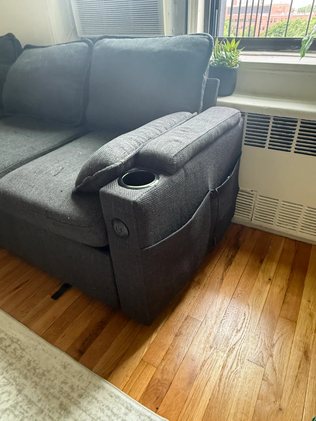 Dark Gray Sectional Sofa with Storage and Cup Holders - photo 3
