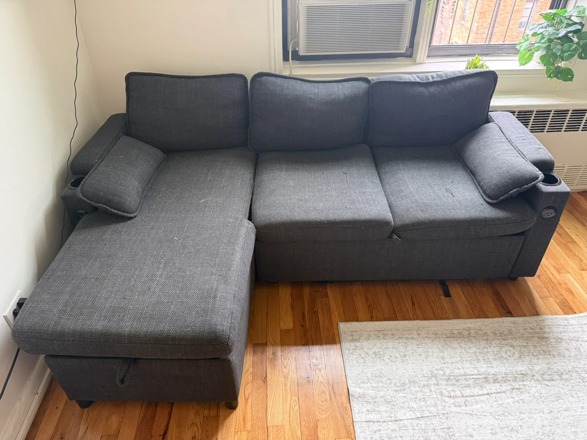 Dark Gray Sectional Sofa with Storage and Cup Holders - photo 5