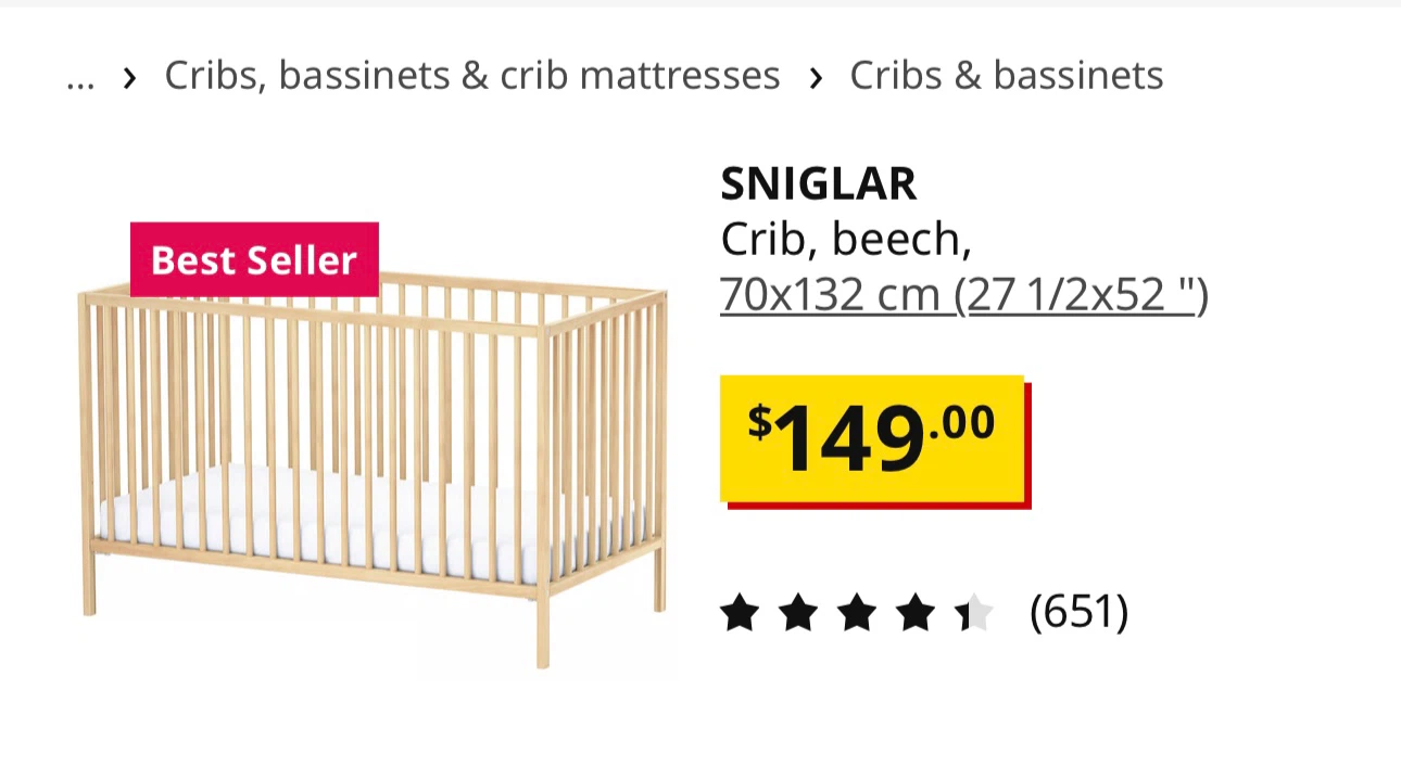 IKEA SNIGLAR Crib, Beech, 70x132 cm - photo 2