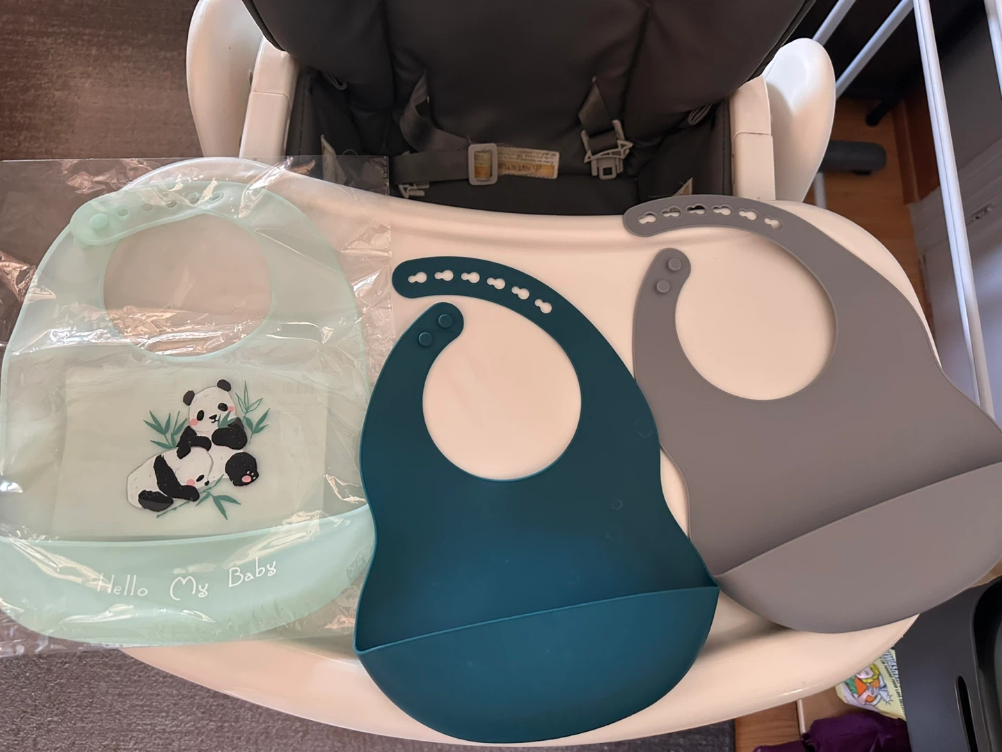 3 Silicone Baby Bibs with Panda Design