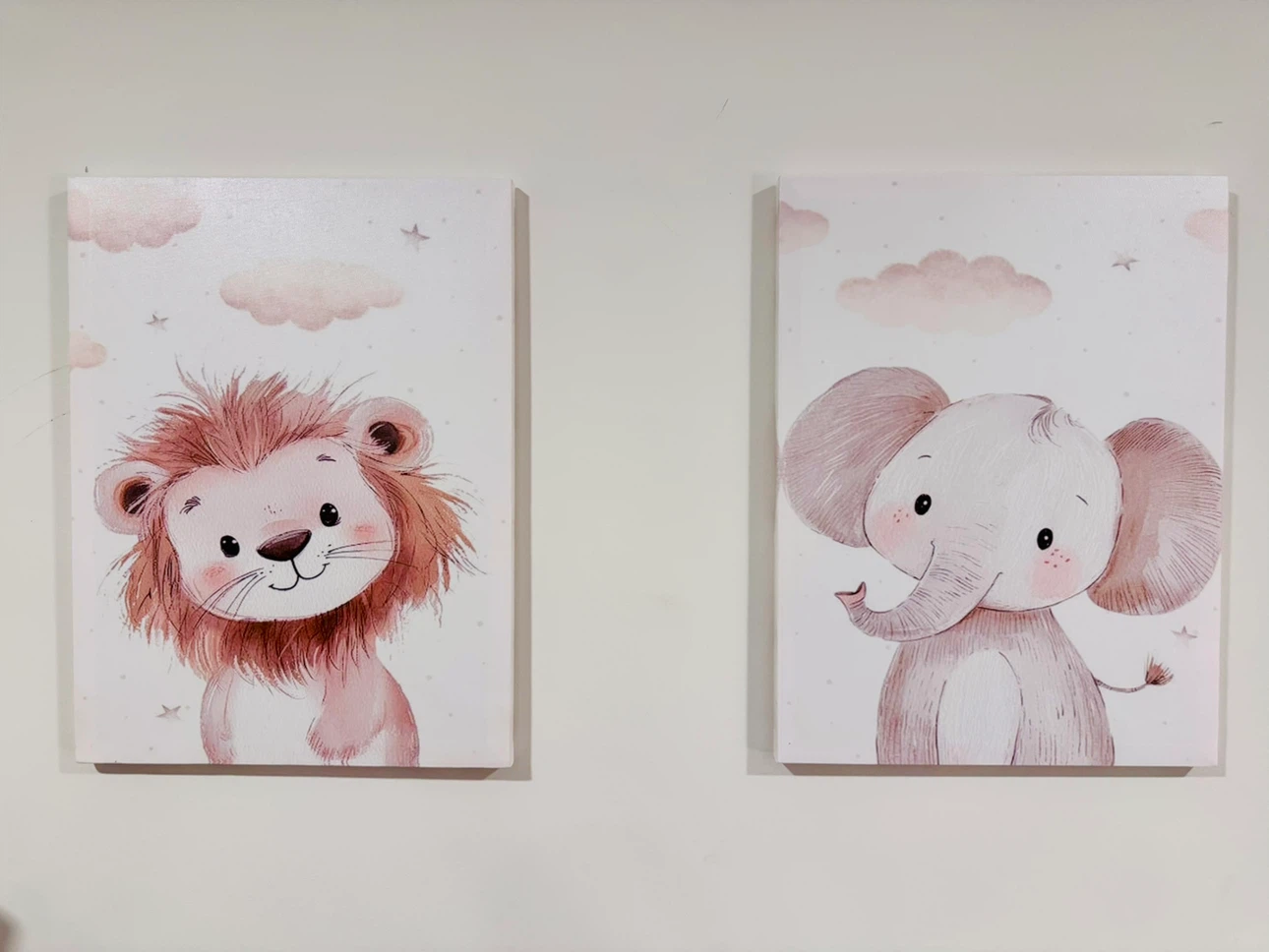 Cute Lion and Elephant Canvas Art Prints (Set of 2)