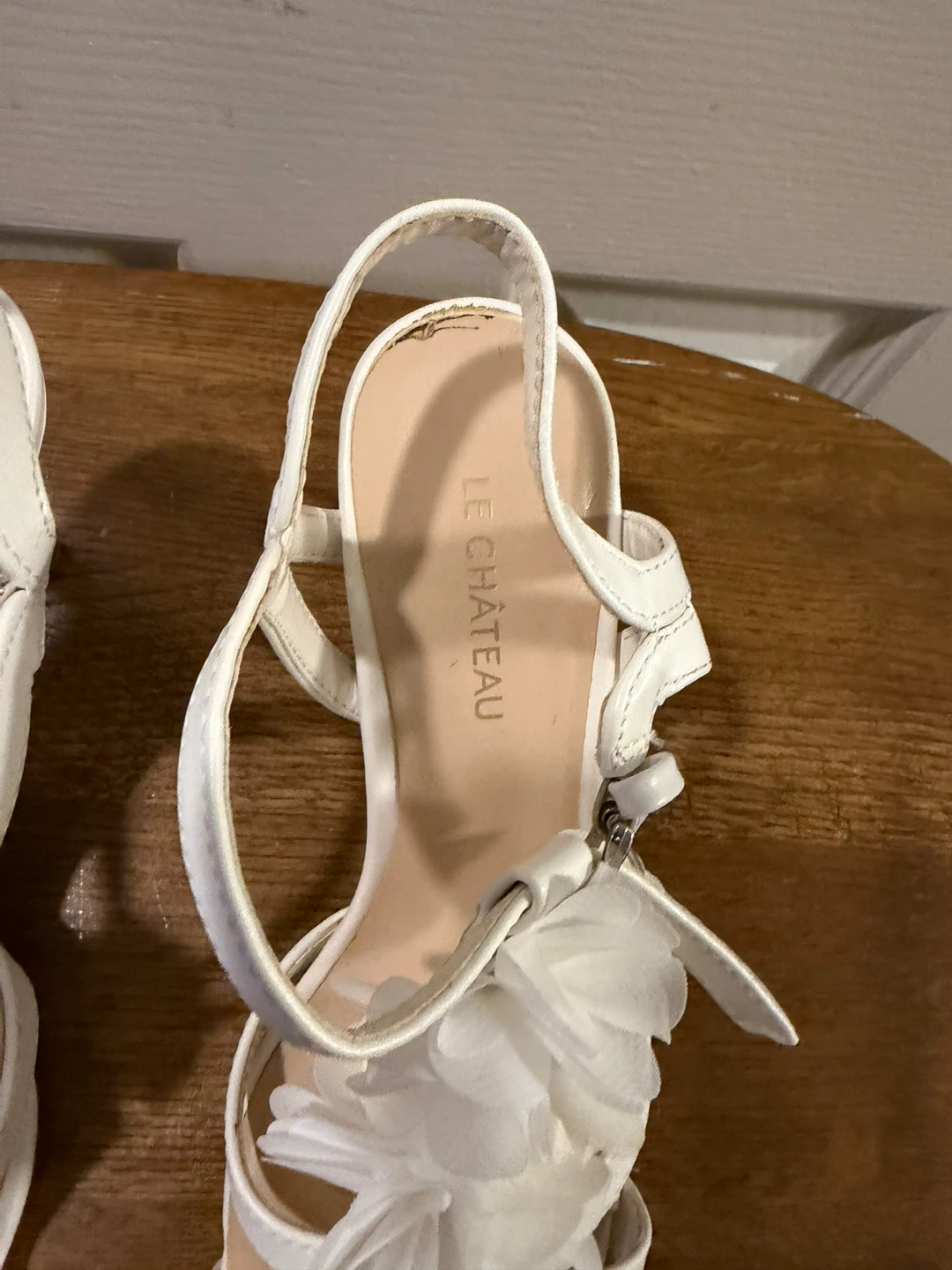 Le Château White Strappy Heels with Flower Embellishment - photo 3