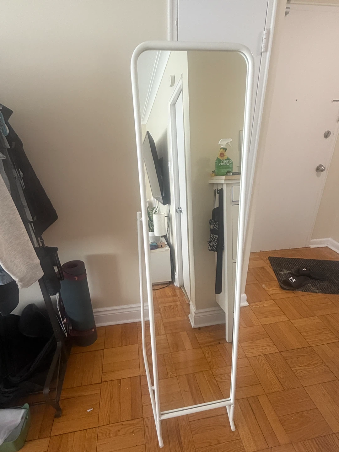 Full-Length Standing Floor Mirror – White Frame – Like New