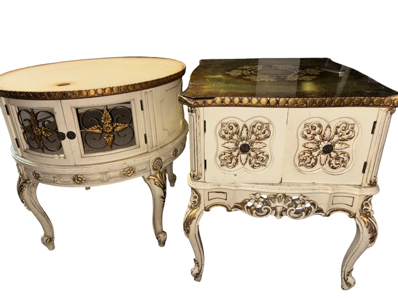 2 Ornate Vintage Accent Table with Gold Accents