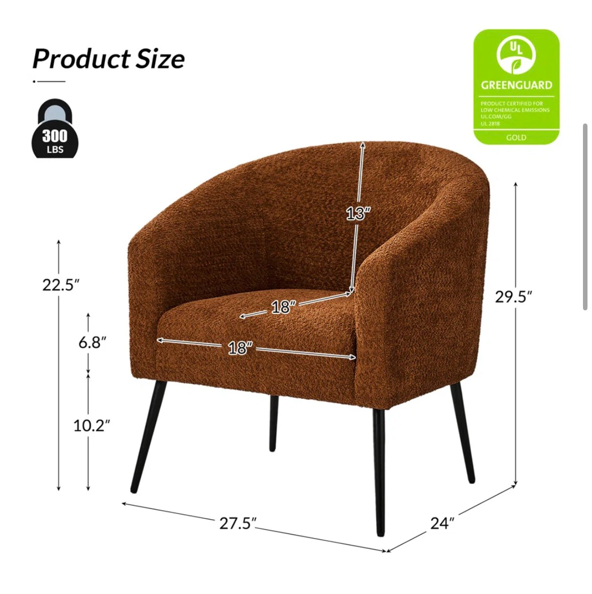 Orange Boucle Accent Chair - photo 4