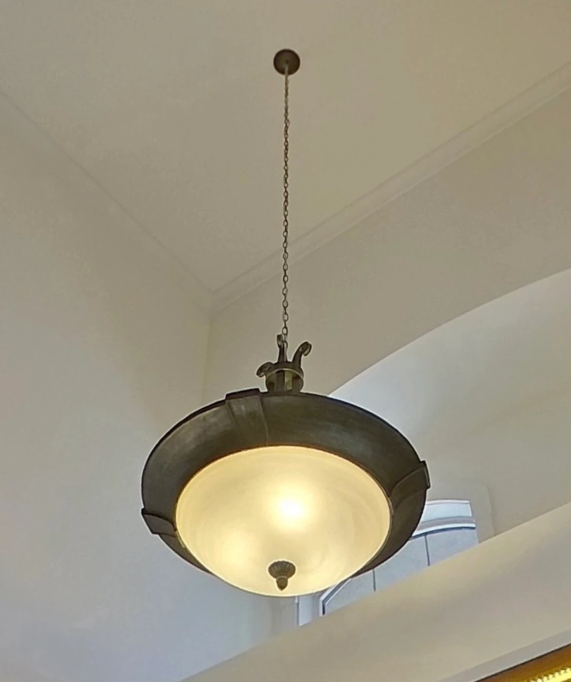 Large Pendant Light Fixture with Frosted Glass Shade